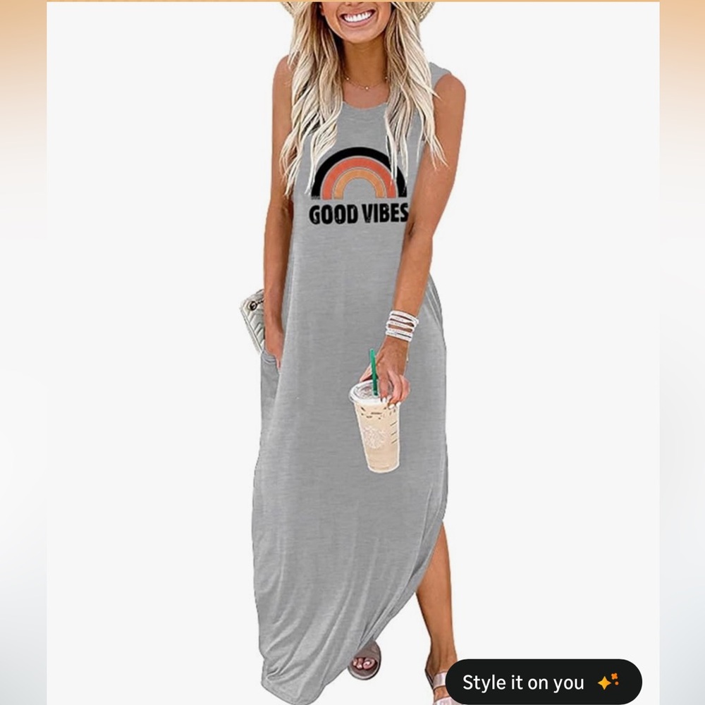 Gray Maxi Dress size Large “good vibes”